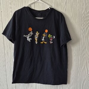 Men's Black Graphic Tee with Cartoon Characters